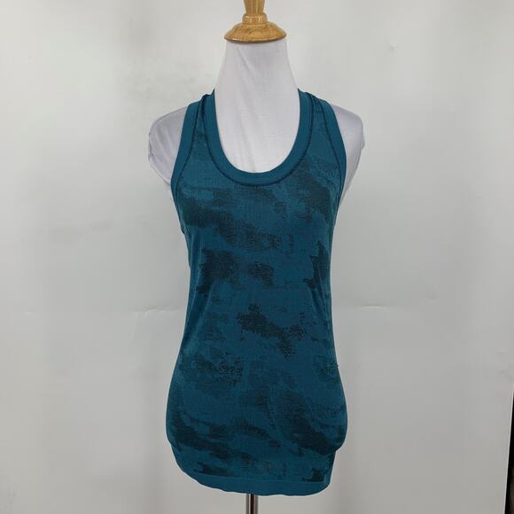 Athleta Tank Top Womens XS Extra Small Teal Blue Black Momentum Camo Fitted - Picture 2 of 10